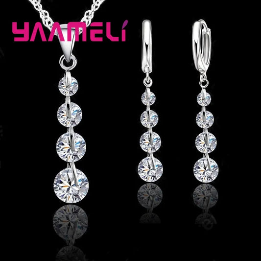 Exquisite Real 925 Sterling Silver Jewelry Sets Long Style Austrian Crystal