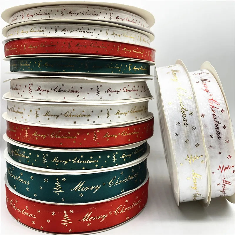 10mm 15mm 25mm Christmas 5yards Ribbon Printed Merry Christmas Ribbon