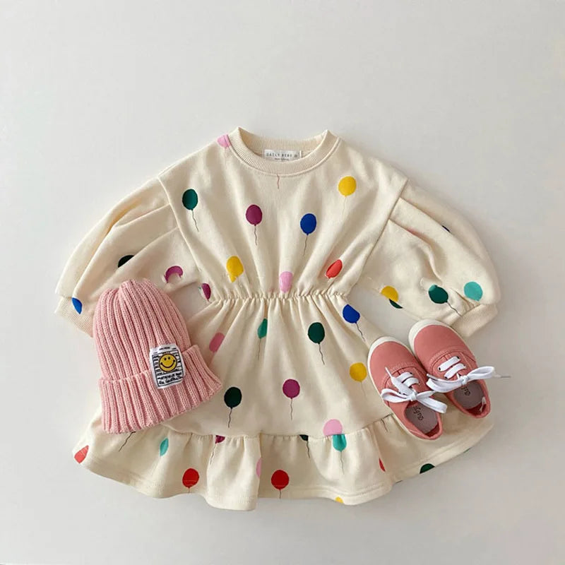 Korean Baby Kids Balloon Print Clothing Sets Girls Boys Cotton Sweatshirts+Pants