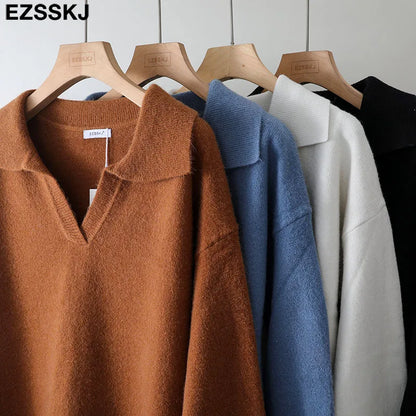 Autumn Winter Casual Chic V-Neck Oversize Thick Sweater Pullovers