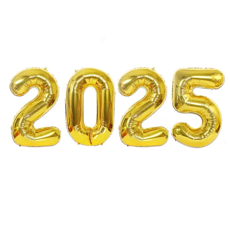 2025 Happy New Year Balloons Banner Rose Gold Number Letter Aluminum Foil