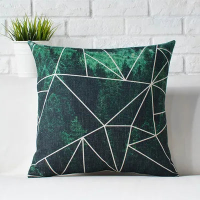 Nordic Geometry Green Forest Deer Pillow Animal Cushions Thick Linen Pillowcase