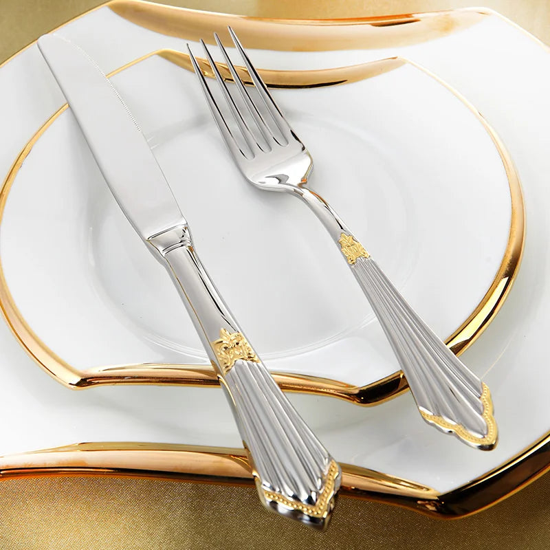 4Pcs Luxury Partial Gold Cutlery Set Dinnerware Set Tableware Dinner Flatware