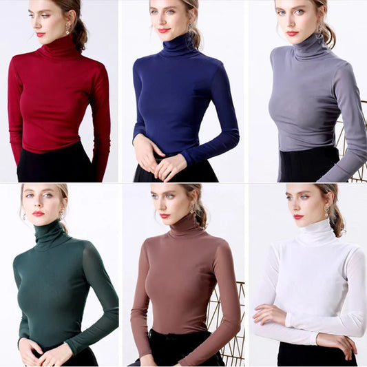 Autumn Sexy Womens Pullover Turtleneck Blouse Shirt Long Sleeve 2019 Elasticity