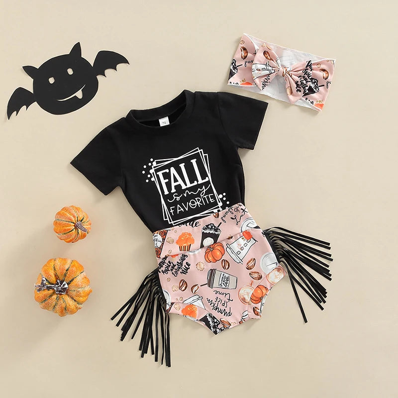 FOCUSNORM Halloween Day 3pcs Baby Girls Clothes Sets 0-24m Short