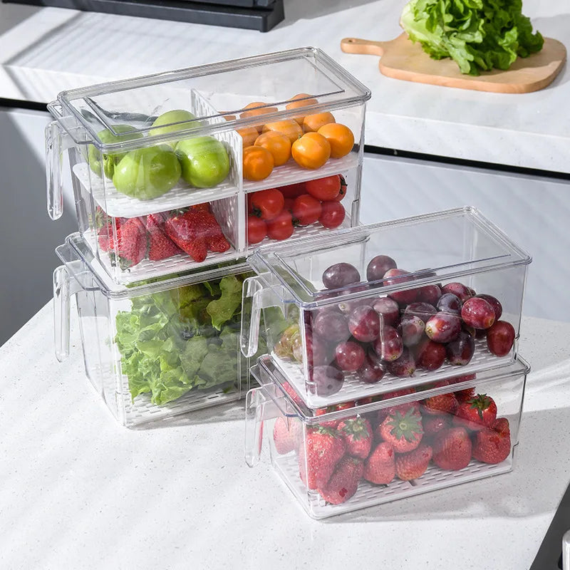 Kitchen Fruit Food Storage Box Refrigerator Organizer With Handle Stackable