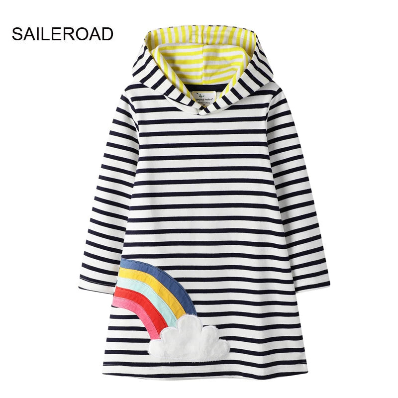 Little Maven 2024 New Long Sleeve Striped Dresses for Kids Clothes Girls