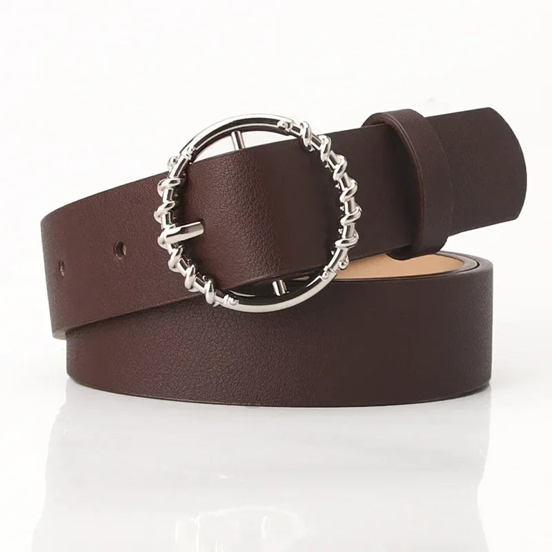 Thin Female Circle Buckles Belt Deduction Side Gold Buckle Jeans Belts Women