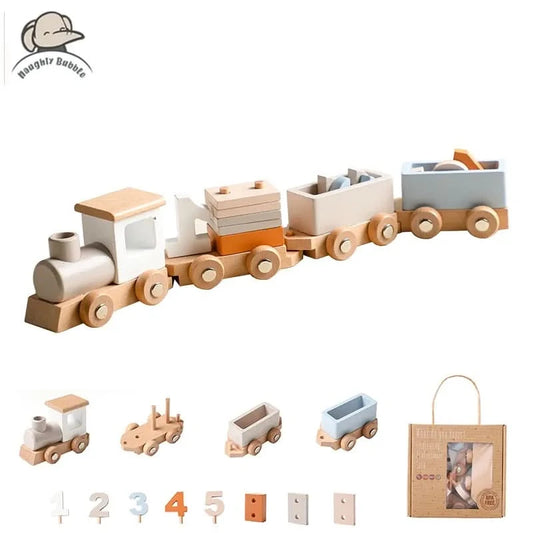 Wooden Train Birthday Toy  Montessori Toys Baby Educational Wooden Trolley