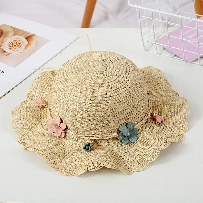 Summer Baby Flower Breathable Hat Straw Hat With Handbag Bags Kids Hat Girls