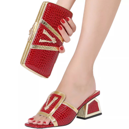2022 Italian New Design Shoe Bag Set New Nigeria Crystal Shoes Suitable