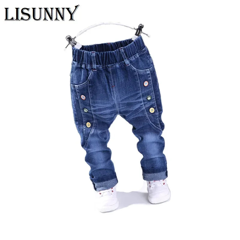 Spring Fashion Boys Jeans Baby Casual Color Buckle Pants Kids Elasticity Jean