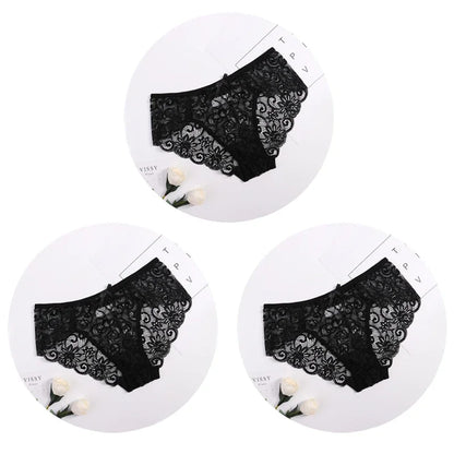 3pcs/Set Women Underwear Sexy Lace Transparent Panties Tempting Pretty Briefs