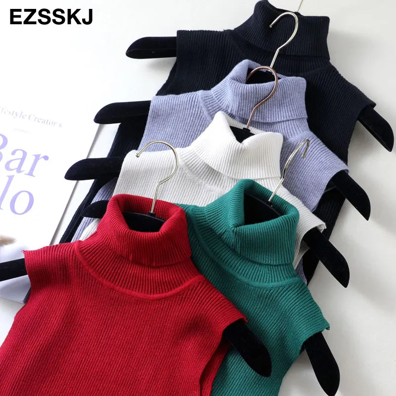 Elegant Top Spring Autumn Knitted Tank Top Women Blouse Turtlenck Sexy