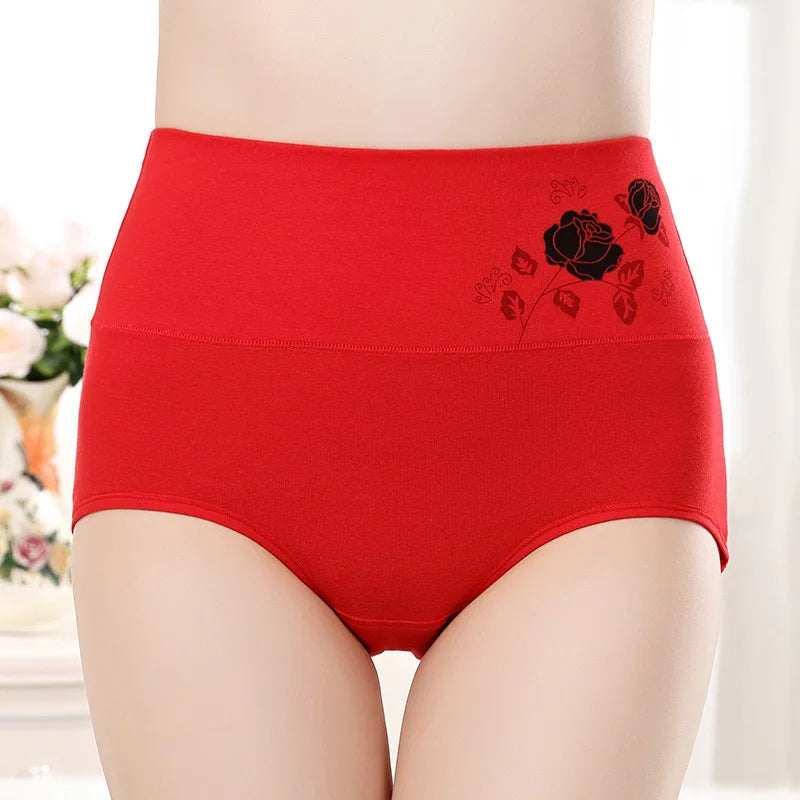 New Women's Cotton Panties High Waist Briefs Embroidery Lingerie Fashionable