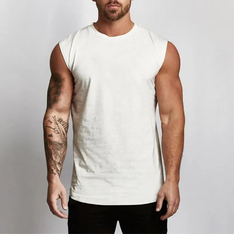 Cotton Gym Clothing Mens Workout Sleeveless Shirt Bodybuilding Tank Top Fitness