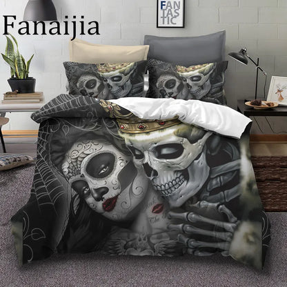 Fanaijia Sugar Skull Bedding Sets King Beauty Kiss Skull Duvet Cover