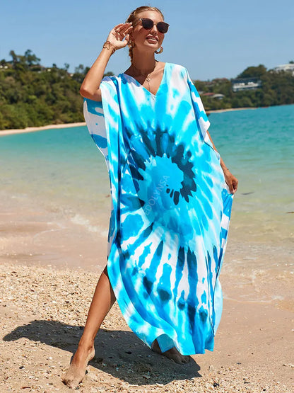 2023 Multicolored Kaftan Bohemian Printed V-Neck Batwing