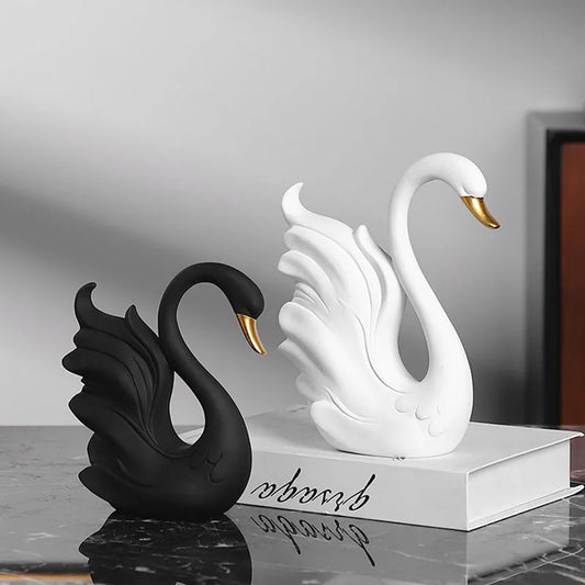 Vilead Pair of Resin Swan Sculptures in Black and White Modern Couple Statue