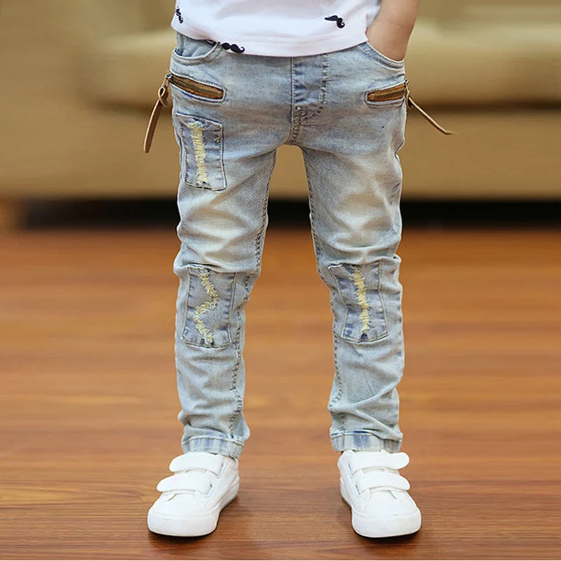 IENENS 4-11 Years Boys Clothes Slim Straight Jeans Classic