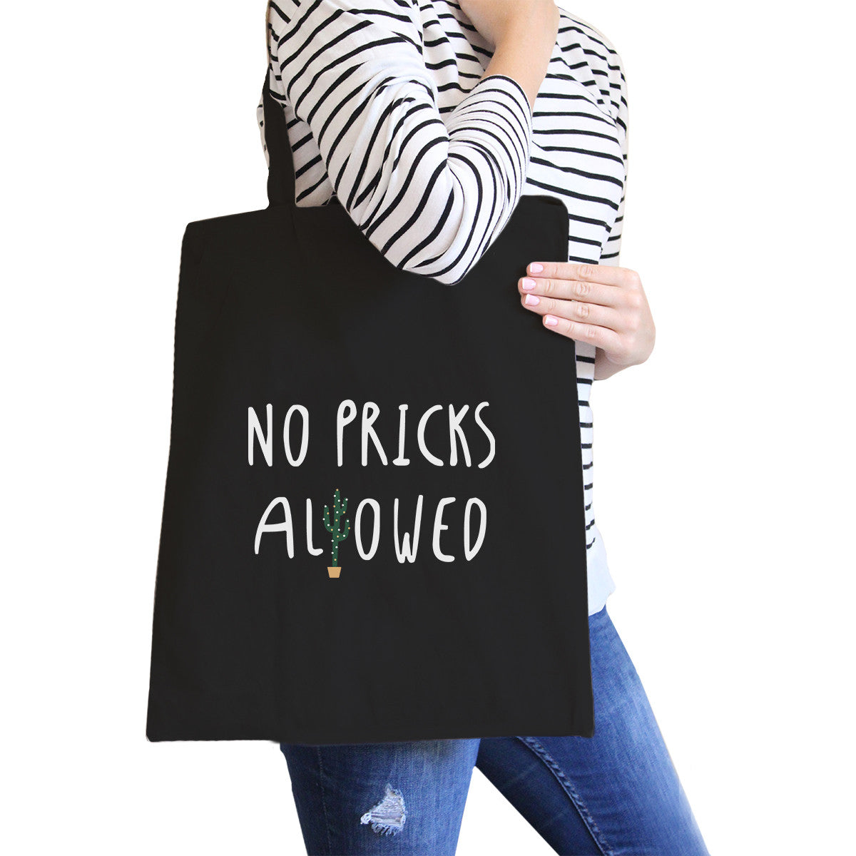 No Pricks Allowed Black Canvas Bag Gifts for Teenage Girl Tote Bags