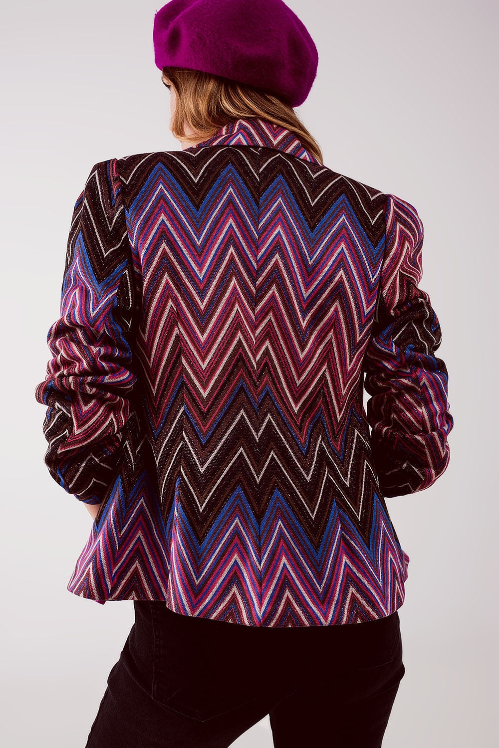 Retro Suit Jacket in Fuchsia Geo Print