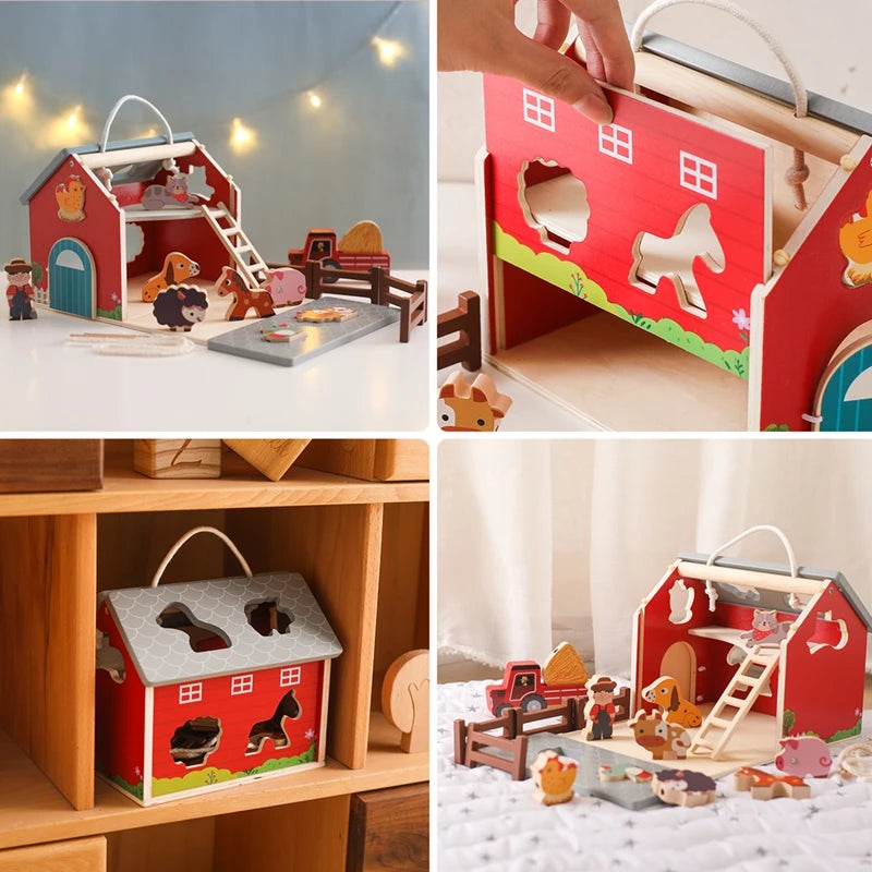 Wooden Simulated Farm Setting Scene Toys  Baby Thread Toy