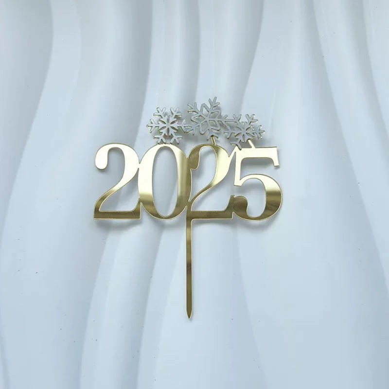 2025 Happy New Year Party Cake Toppers Gold Acrylic