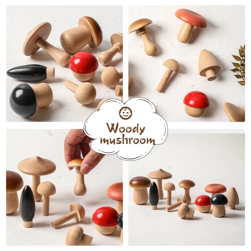 1Set Wood Mushroom Blocks for Children Montessori Educational