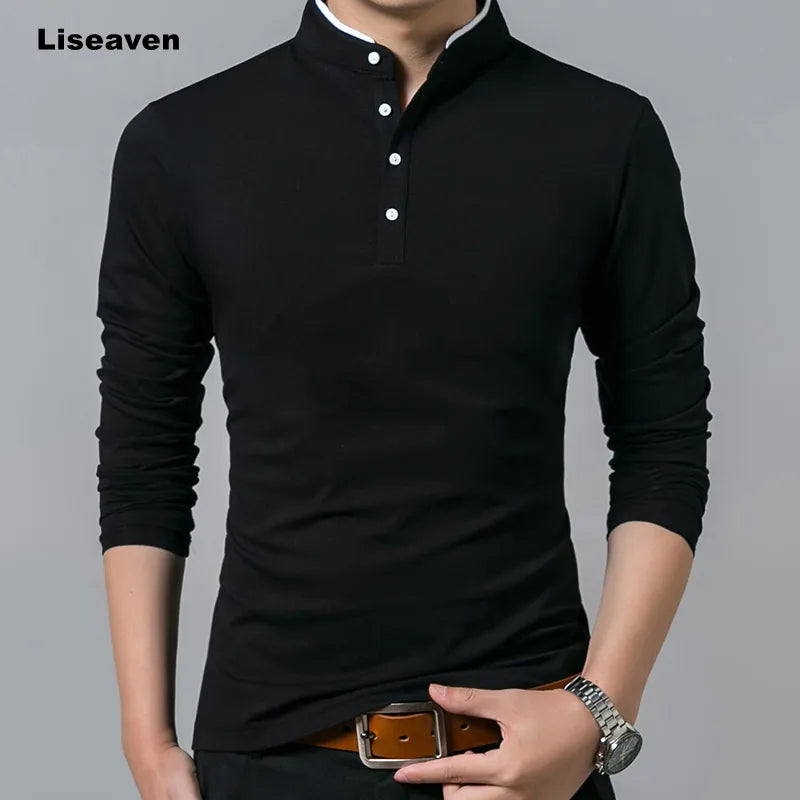 Liseaven T-Shirt Men Cotton T Shirt Full Sleeve Tshirt