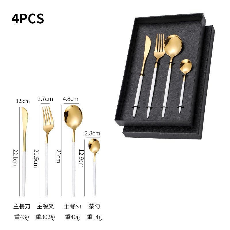 Dropshipping 4Pcs Stainless Steel Fork Spoon Cutlery Dinnerware Set Golden set