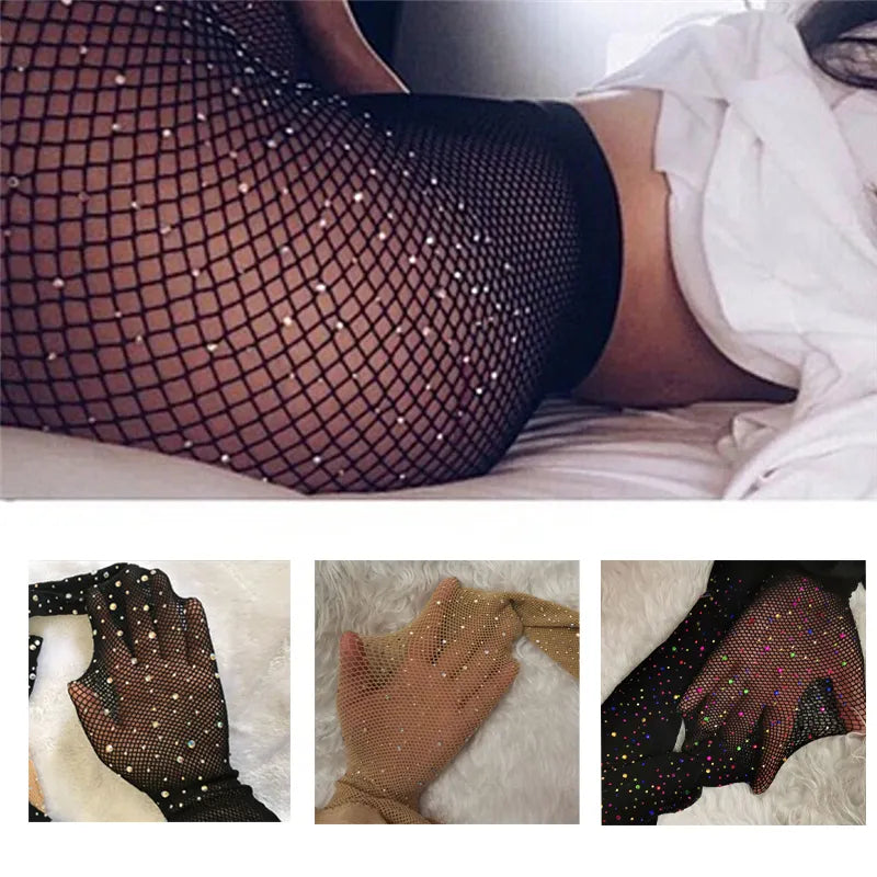 Summer Fishnet Diamond Pantyhose Women Sexy Fashion Shiny Net Tights Female