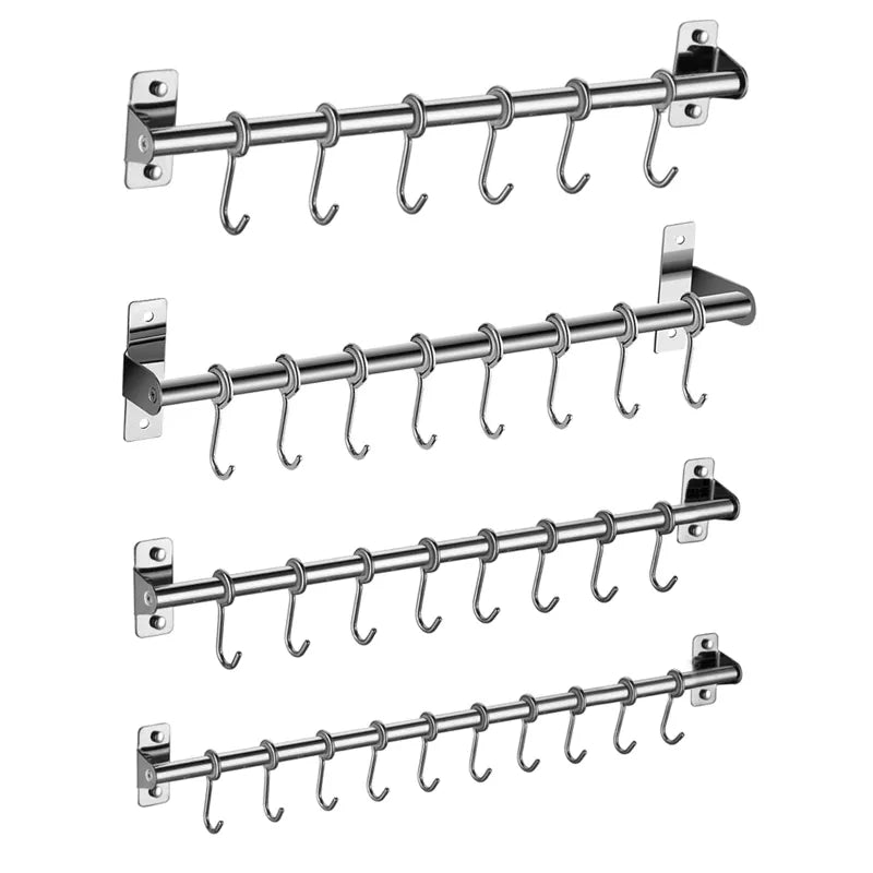 Wall Mounted Utensil Rack Stainless Steel Hanging Kitchen Rail With 6/8/10