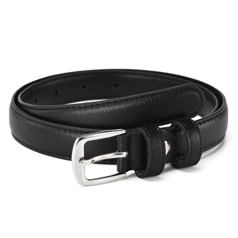 Black Wild Women Jeans Thin Belt Simple Silver Pin Buckle Pants Belts Female