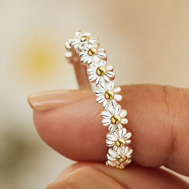 Sweet Daisy Flower Rings for Women Open Adjustable Ring Electroplating Rings