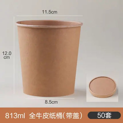 50pcs/Pack Large Capacity Disposable Kraft Paper Bowl