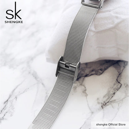 SK Super Slim Sliver Mesh Stainless Steel Watches Women Top