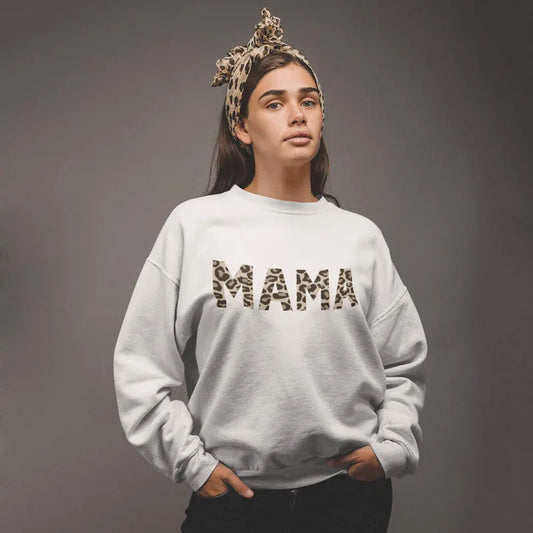 Mama Leopard Print Sweatshirt Fashion Women Crewneck Graphic Sweatshirts