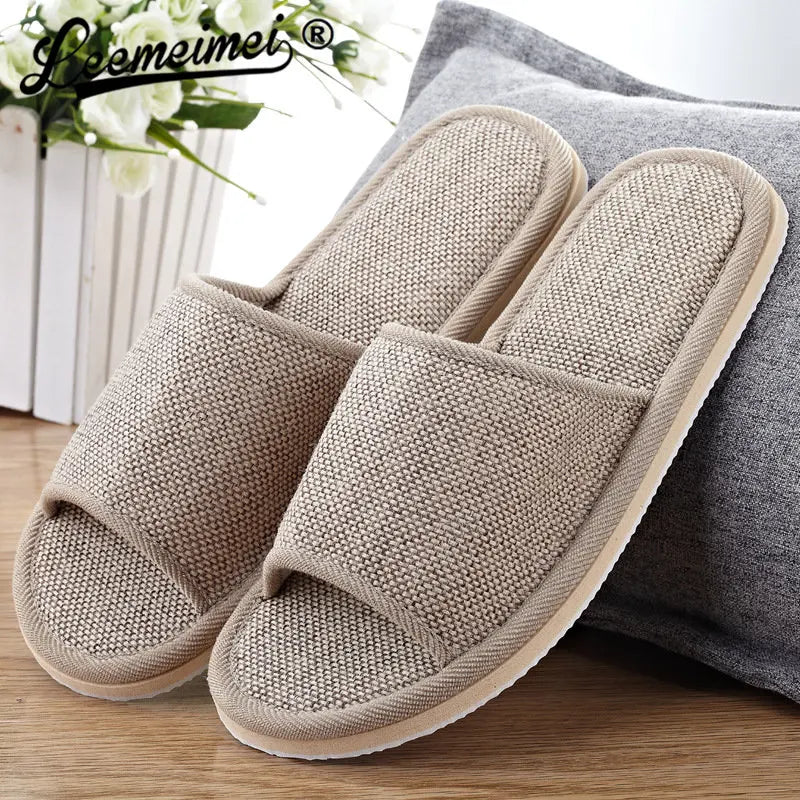 LEEMEIMEI Natural Flax Home Slippers Indoor Floor Shoes Silent Sweat Slippers