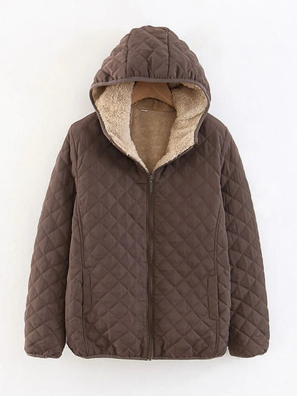 Women Autumn Winter Parkas Coat Jackets Female Lamb Hooded Plaid Long