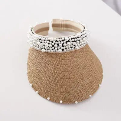 2022 New Pearls Women Summer Hat Female Elegant Pearl Straw Sun Hat