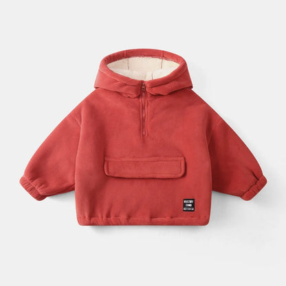 Winter Warm Baby Girls Boys Plain Polar Fleece Half Zip Hooded Sweat Jacket