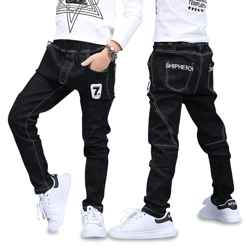 Kids New Boys Pants Jeans Cotton Solid Black Trousers Autumn Number 7