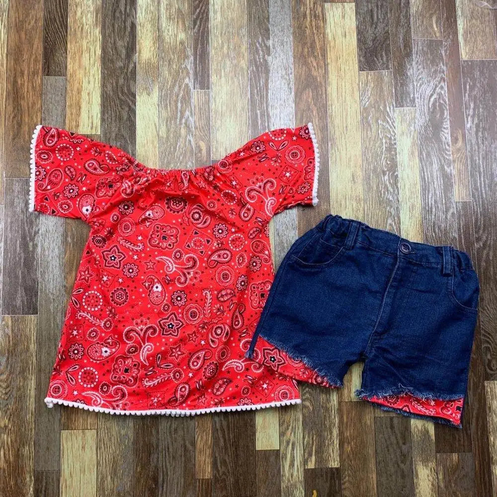 Hot Selling Kids Denim Short Girl Outfits Summer Top Casual Wear