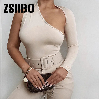 New Women Bodysuits Sexy One Shoulder Hollow Slim Wrapped