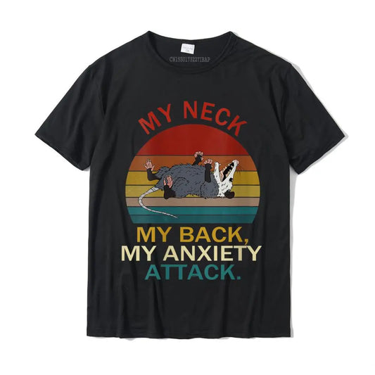 Womens My Neck My Back My Anxiety Attack Opossum Sunset Round Neck T-Shirt