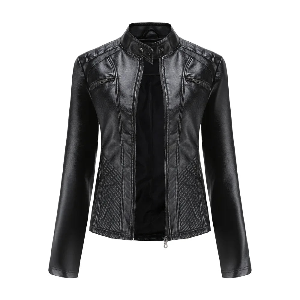 Faux Leather Jacket Women 2024 Spring Autumn Moto Biker Zipper Jacket