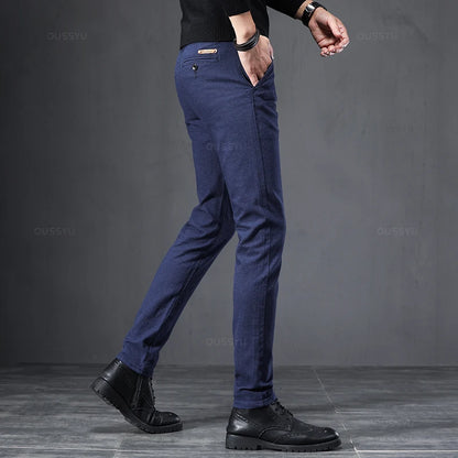 Spring Autumn Business Dress Pants Men Elastic Waist Frosted Fabric Casual