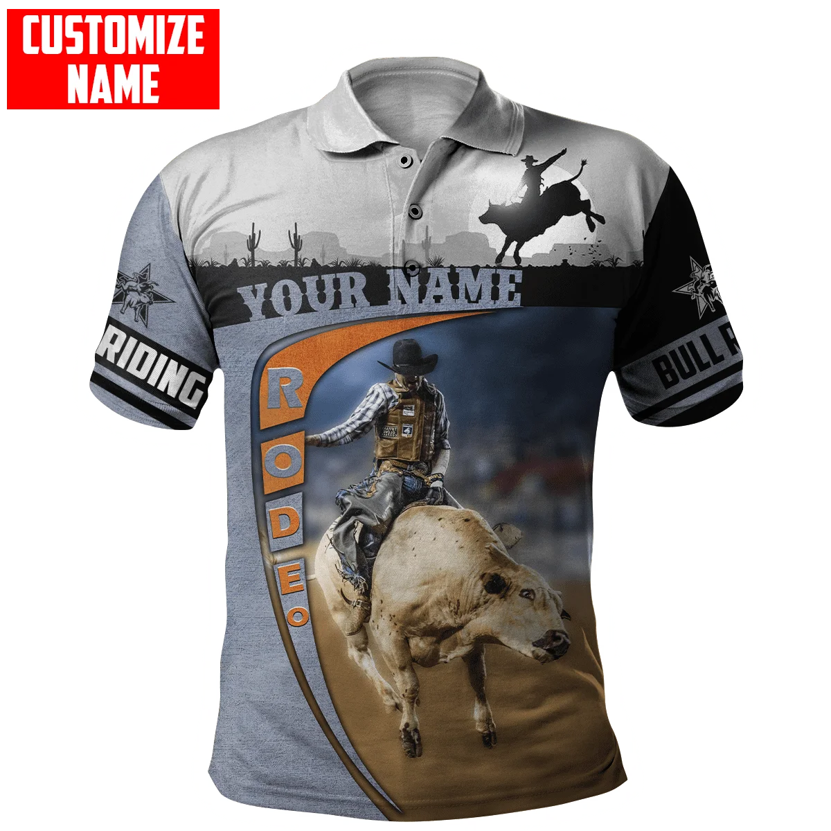 Personalized Name Bull Riding 3D All Over Printed Mens Polo Shirt