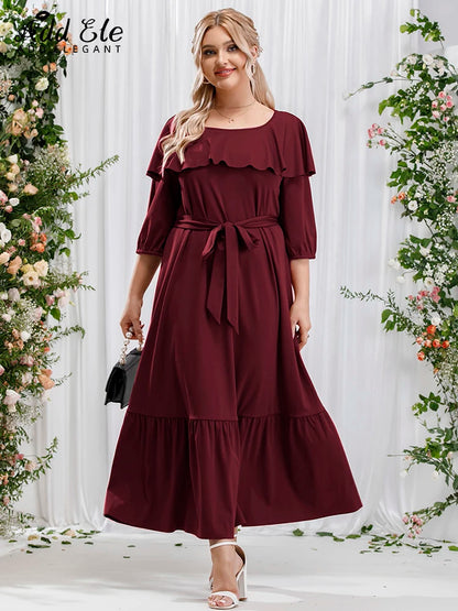 Add Elegant 2022 Autumn Plus Size Dresses for Women Ruffles